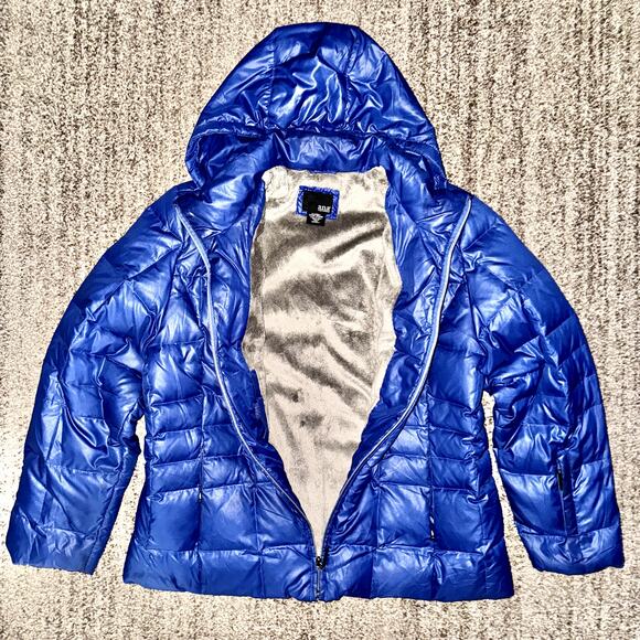 A.N.A Women's Fleece Fur Lined Down Full Zip Puffer Hooded Jacket in Blue - Picture 2 of 14